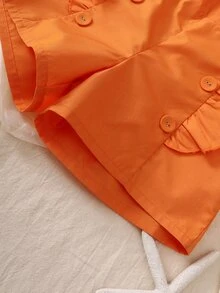 小女童荷葉邊雙排釦短褲 - 橘色 - 查看 5