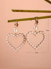 人造珍珠心形装饰夹式耳环 情人节、妈妈、母亲、母亲节、礼物 - 彩色 - 查看 3