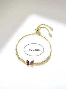 Cubic Zirconia Butterfly Decor Bracelet - Hot Pink - View 3