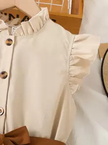 SHEIN Vestido Con Cuello De Volantes Y Cintura Ajustable Para Niña Preadolescente - Albaricoque - Ver 7