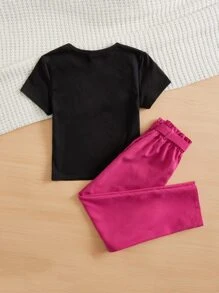 SHEIN Bộ hai mảnh Gái Túi Thắt lưng Quần paper-bag Tim Lá thư Giải trí - Nhiều màu - Xem 2