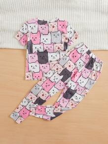 SHEIN Tween Girl Cartoon Graphic PJ Set - Multicolor - View 3