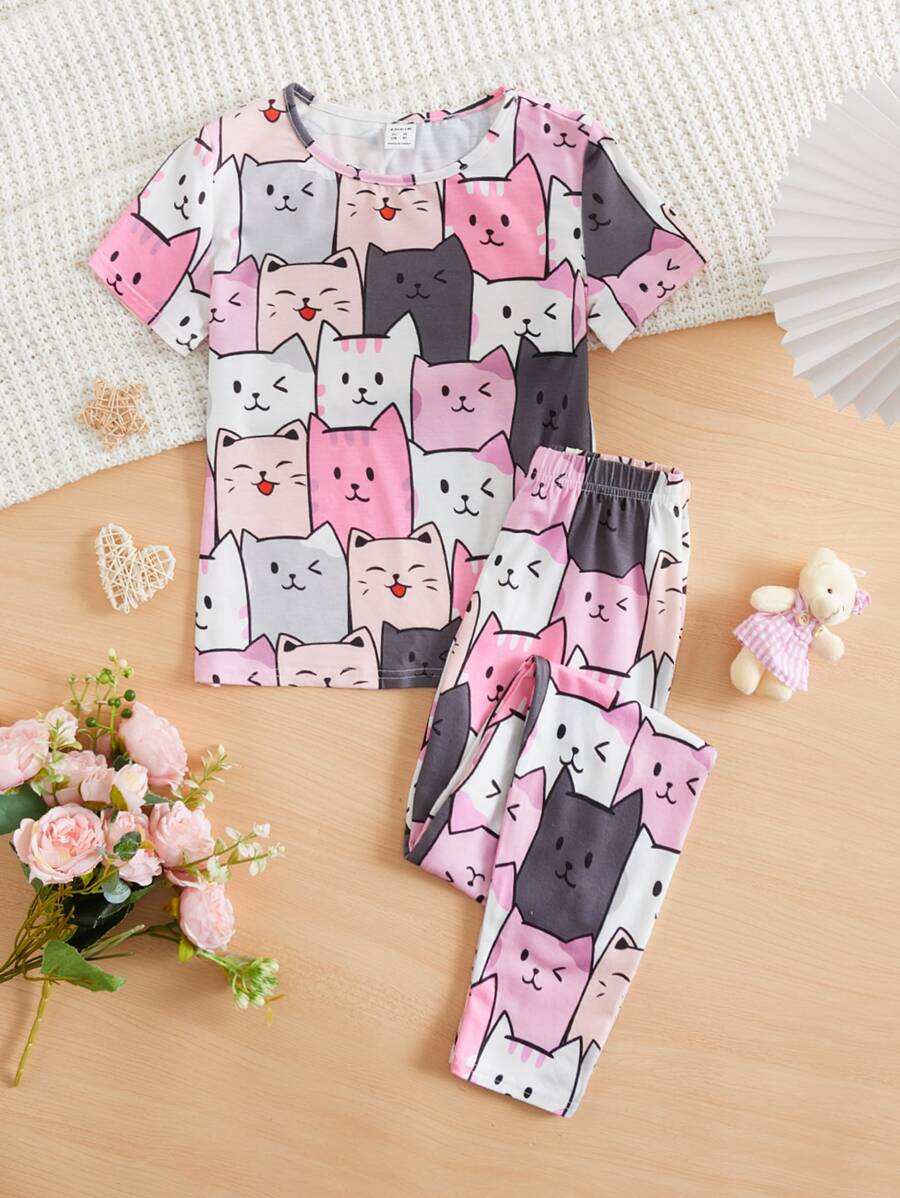 SHEIN Tween Girl Cartoon Graphic PJ Set - Multicolor - View 1