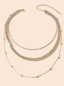 Bead Decor Layered Chain Necklace - Silver - View 3