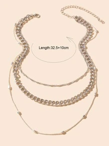 Bead Decor Layered Chain Necklace - Silver - View 4