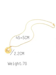 Hollow Hat & Cutlery Round Charm Necklace - Yellow Gold - View 3