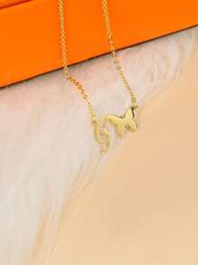 Letter & Butterfly Charm Necklace - Yellow Gold - View 1
