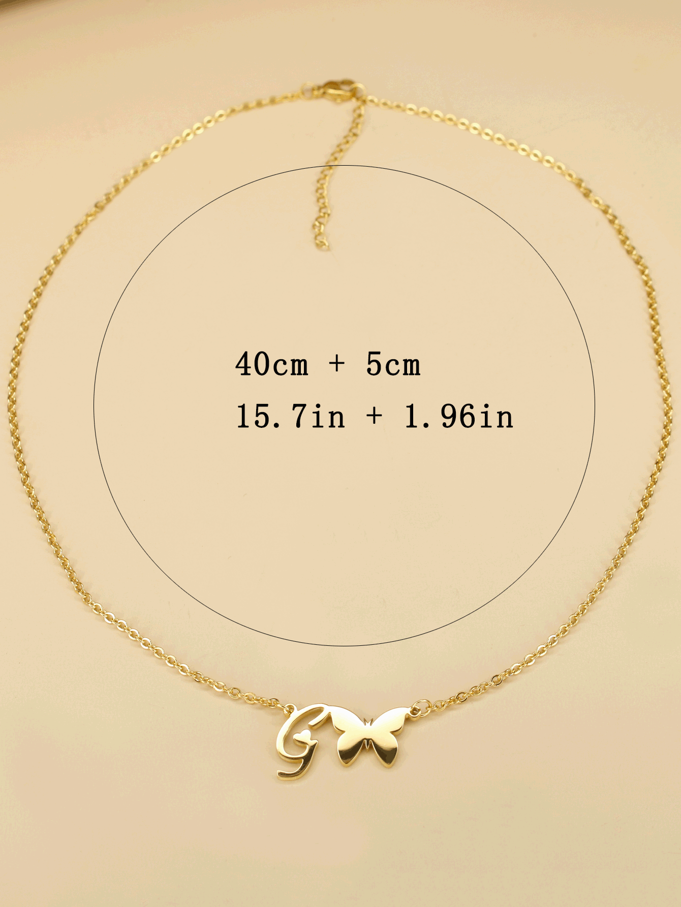 Letter & Butterfly Charm Necklace - Yellow Gold - View 3