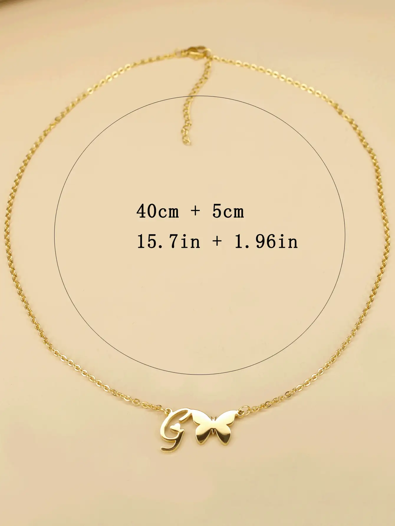 Letter & Butterfly Charm Necklace - Yellow Gold - View 3