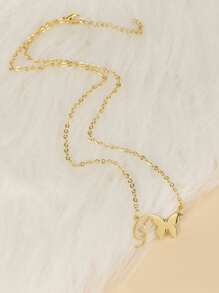 Letter & Butterfly Charm Necklace - Yellow Gold - View 6