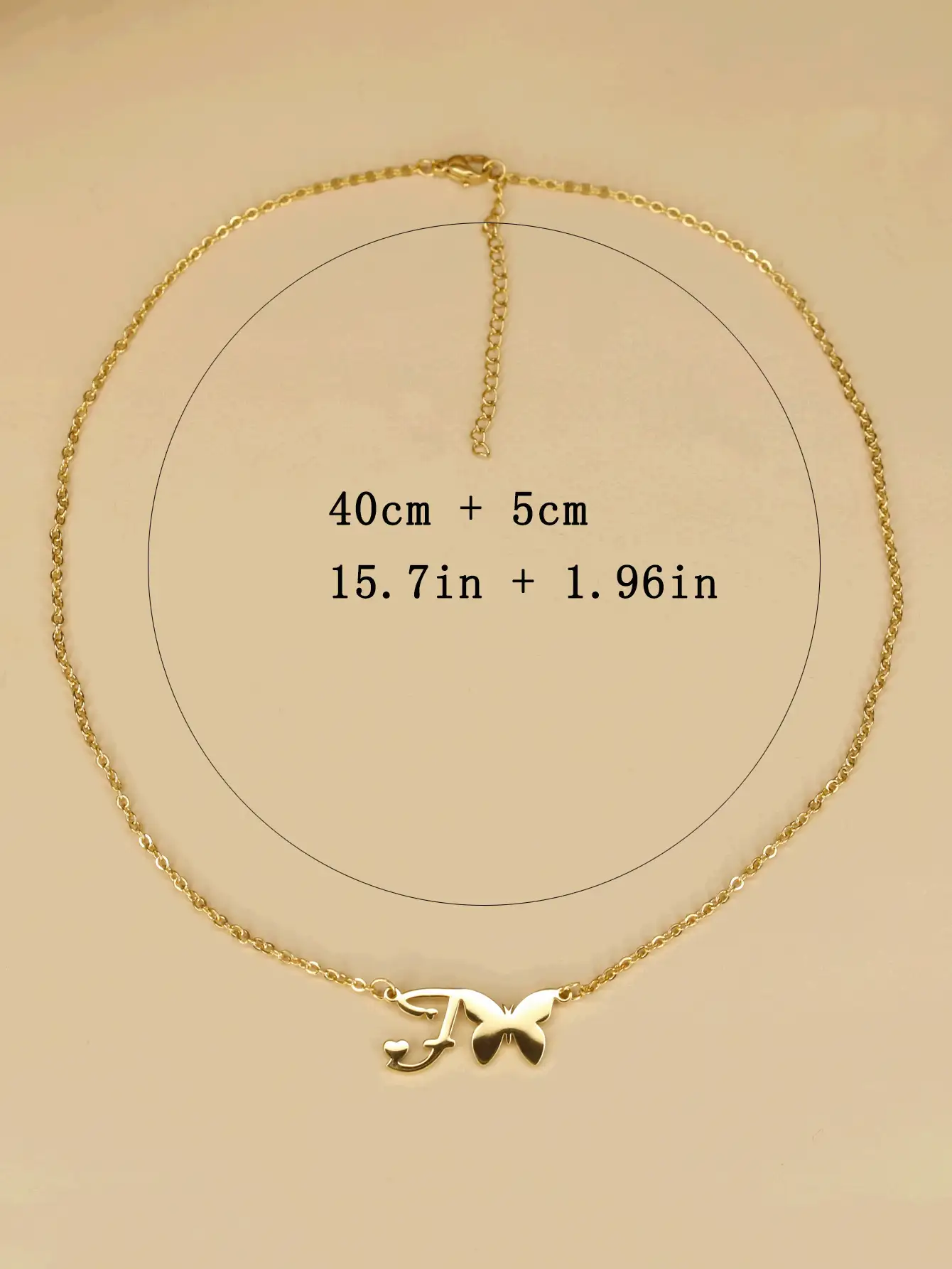 Letter & Butterfly Charm Necklace - Yellow Gold - View 3