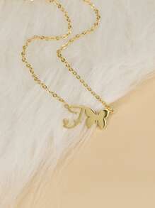 Letter & Butterfly Charm Necklace - Yellow Gold - View 6