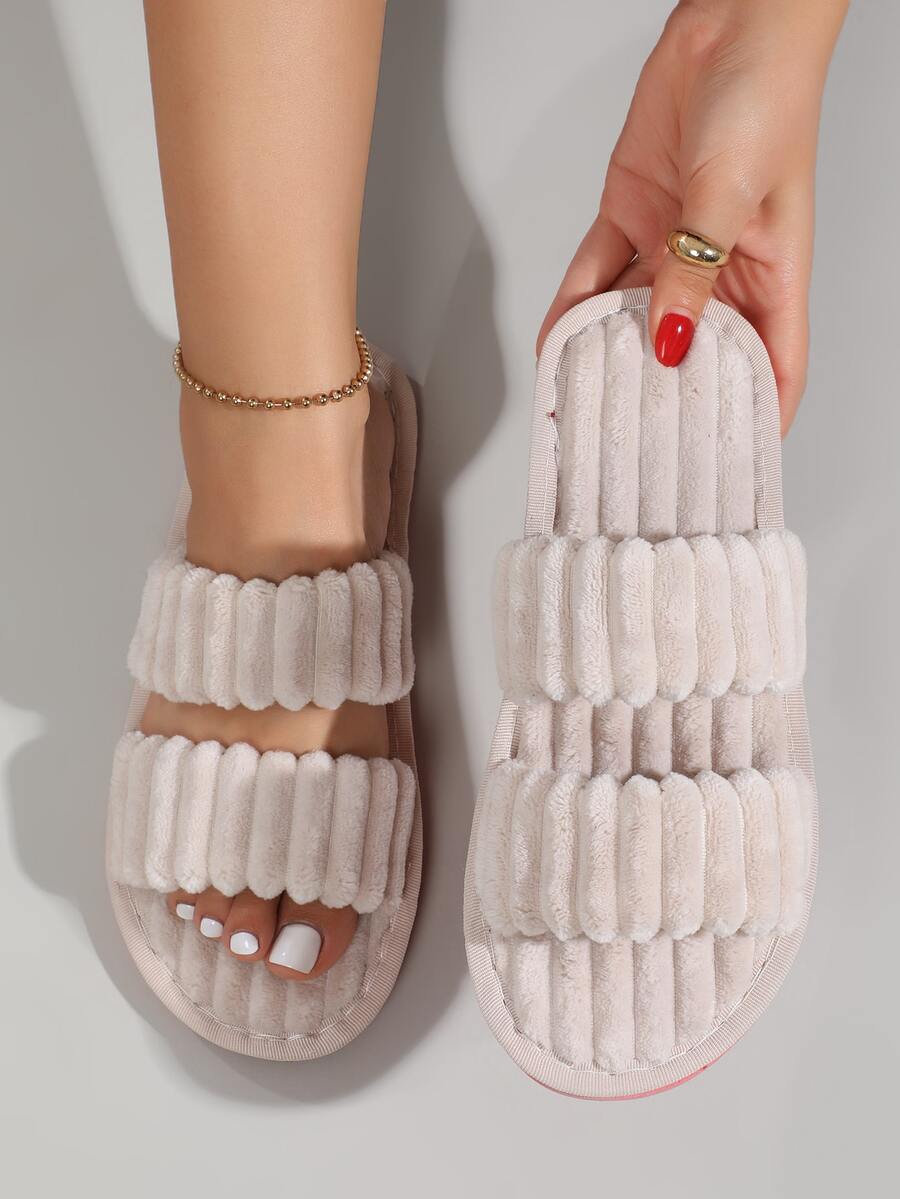 Double Strap Bedroom Slippers - Beige - View 1