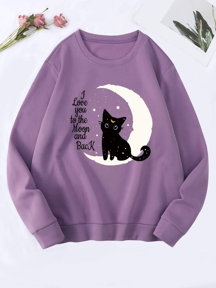 SHEIN EZwear Quần áo thể thao nữ Hoạt hình Slogan Giải trí - Màu tím hoa cà - Xem 1