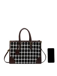 Bolsa con asa unido en contraste de cuadros - Blanco y Negro - Ver 3