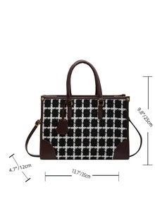 Bolsa con asa unido en contraste de cuadros - Blanco y Negro - Ver 4