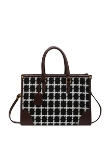 Bolsa con asa unido en contraste de cuadros - Blanco y Negro - Ver 5