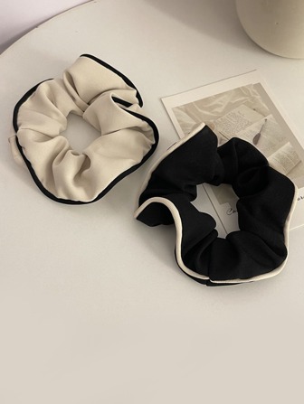 2pcs Women Two Tone Scrunchie Casual Bow Scrunchies Hair Ties Scrunchy Hair Ties