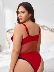Plus Size 2packs Crisscross Mesh Garter Teddy Bodysuit - Red - View 2