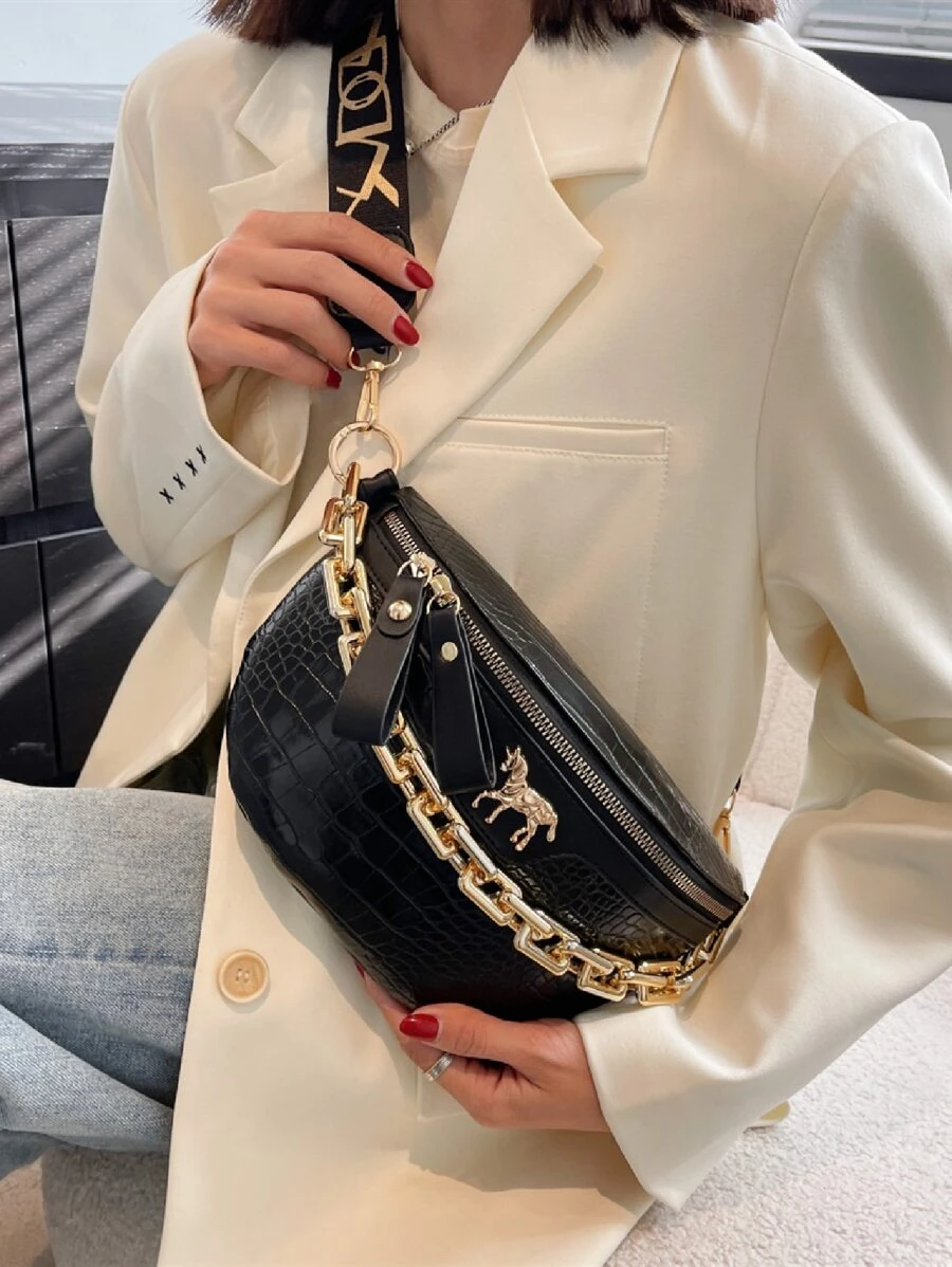 Fashionable Casual Shoulder Bag With Chain Strap For An Elevated Look - Black - View 1