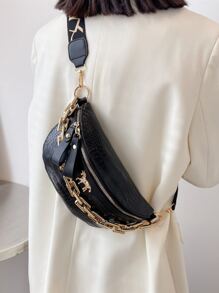 Fashionable Casual Shoulder Bag With Chain Strap For An Elevated Look - Black - View 3