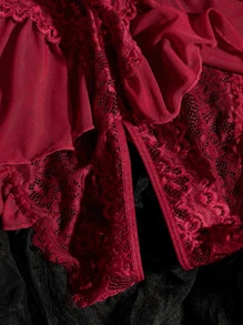 SHEIN 大碼蕾絲拼接繞頸露背連體衣 - 酒紅色 - 查看 5