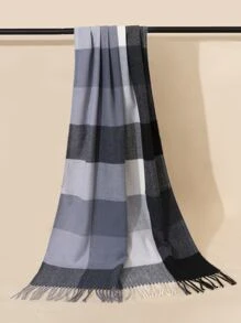 格紋圖案流蘇下擺圍巾