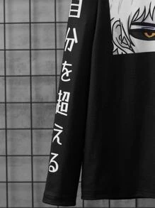 SHEIN Leap Crew Tween Boy Japanese Letter & Figure Graphic Two Tone Tee - Black and White - View 5