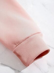 SHEIN EZwear Letter & Expression Print Kangaroo Pocket Drawstring Thermal Hoodie - Baby Pink - View 5