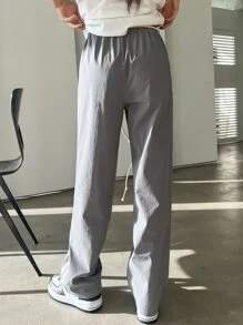 DAZY Contrast Tape Side Elastic Waist Slant Pocket Belted Trousers - Grey - View 2