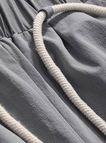 DAZY Contrast Tape Side Elastic Waist Slant Pocket Belted Trousers - Grey - View 6