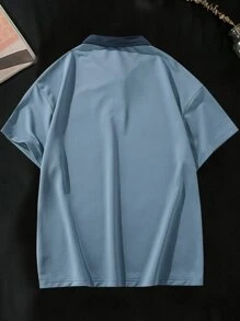 Manfinity Hypemode Loose Men's Polo Shirt With Letter Print And Contrast Collar - Dusty Blue - View 2