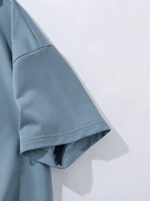 Manfinity Hypemode Loose Men's Polo Shirt With Letter Print And Contrast Collar - Dusty Blue - View 3