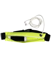 1pc Reflective Detail Earphone Hole Detail Running Bag - Green - View 4