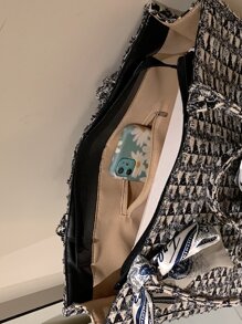 Túi đeo vai họa tiết kẻ sọc nhẹ, di động, dung tích lớn, thường ngày, thời trang, túi vải tuýt kẻ sọc cổ điển có khăn quàng cổ trang trí, dung tích lớn cho bé gái, túi đeo vai dung tích lớn cho nữ, trường trung học cơ sở, trường trung học phổ thông, công sở, kinh doanh, đi làm, quà tặng ngày lễ tình nhân hoàn hảo cho cô ấy, ví nơ cho phụ nữ, lựa chọn quà tặng ngày lễ tình nhân tuyệt vời nhất từ trước đến nay - Màu xanh lam - Xem 4