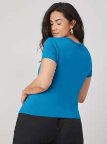 SHEIN BASICS Áo thun Plus size màu trơn Giải trí - Màu xanh lam - Xem 2