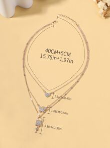 水鑽心形與蝴蝶吊飾多層次項鍊 - 玫瑰金 - 查看 5