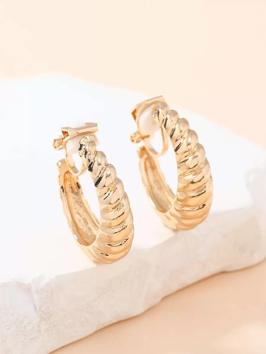 1 Pair Fashionable Metal Geometric U-Shape Clip Earrings Suitable For Daily Wear - Yellow Gold - View 1