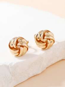 扭結裝飾夾式耳環 - 金黃色 - 查看 1