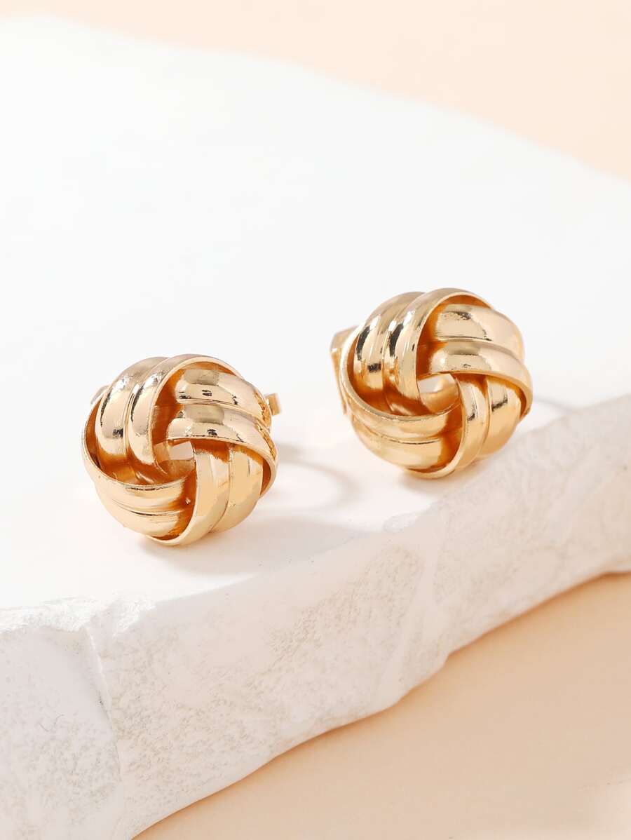 扭結裝飾夾式耳環 - 金黃色 - 查看 1