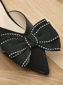 Bow Decor Satin Flat Mules - Black - View 3