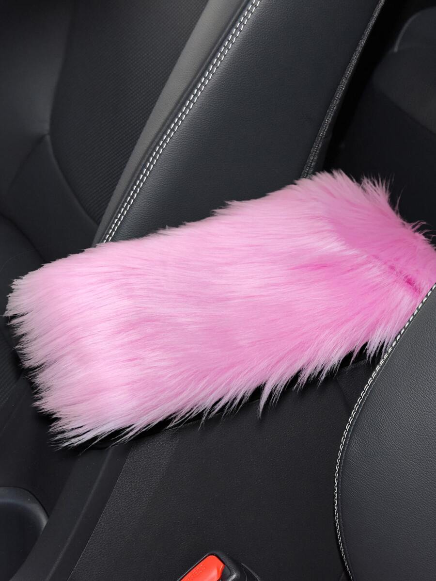 1pc Solid Plush Car Armrest Pad - Pink - View 1
