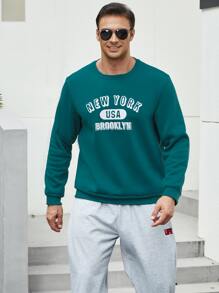 Manfinity Men Plus Letter Graphic Sweatshirt - Green - View 4