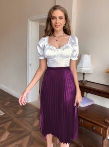 SHEIN Clasi 素色百褶半身裙 - 紫色 - 查看 3