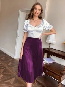 SHEIN Clasi 素色百褶半身裙 - 紫色 - 查看 4