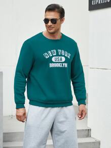 Manfinity Men Plus Letter Graphic Sweatshirt - Green - View 5