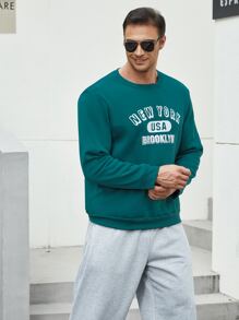Manfinity Men Plus Letter Graphic Sweatshirt - Green - View 6