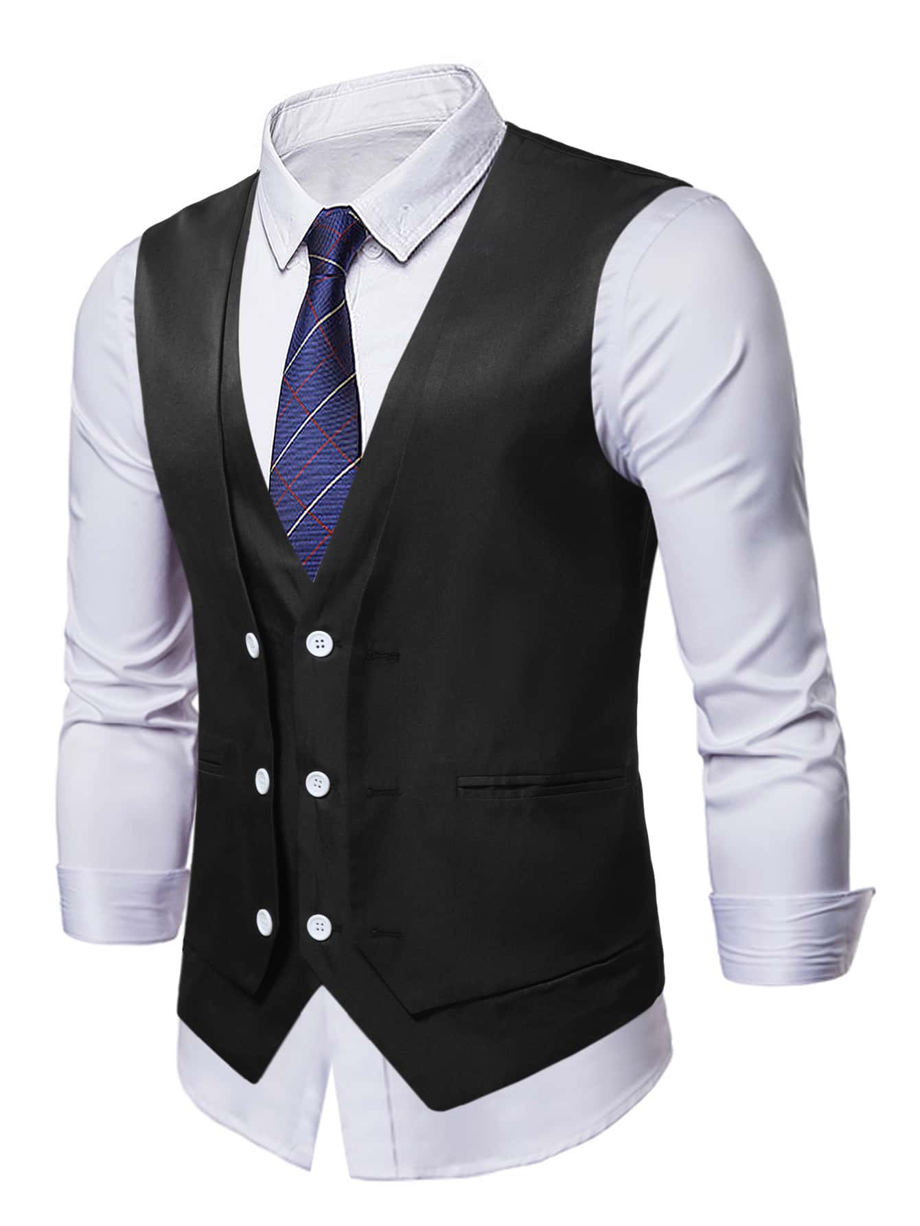 Manfinity Men 1pc Double Breasted Blazer Vest - Black - View 1