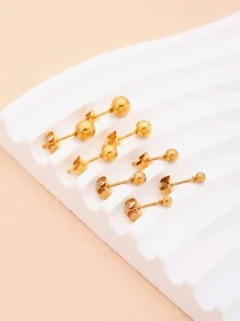 4對釘珠耳釘 - 金黃色 - 查看 1