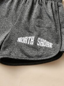 Chicas Shorts con estampado de letra tejido jaspeado - Gris Oscuro - Ver 5